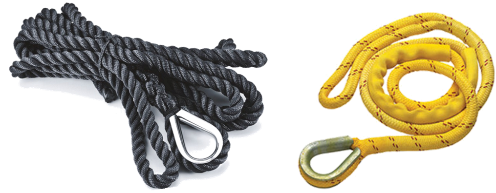 Cabo retorcido de tres cordones con gaza y cabo doble trenzado con gaza