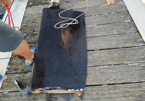 Pala de timón quebrada, justo por debajo de la mecha