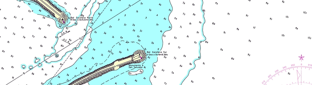 Carta náutica con datos de profundidad