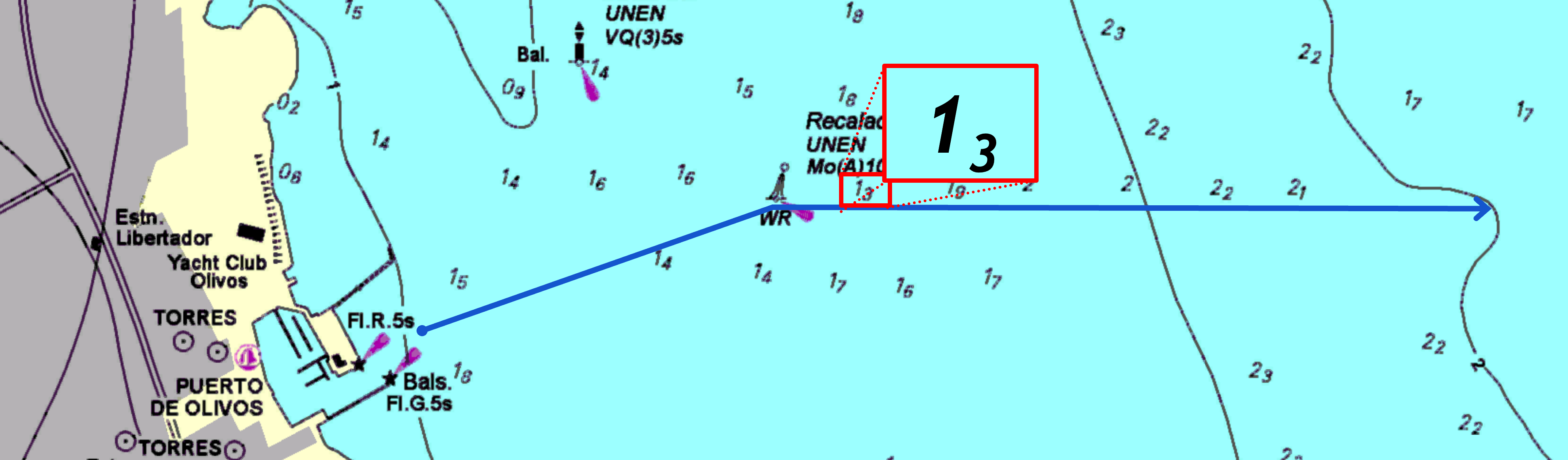 Carta náutica con datos de profundidad