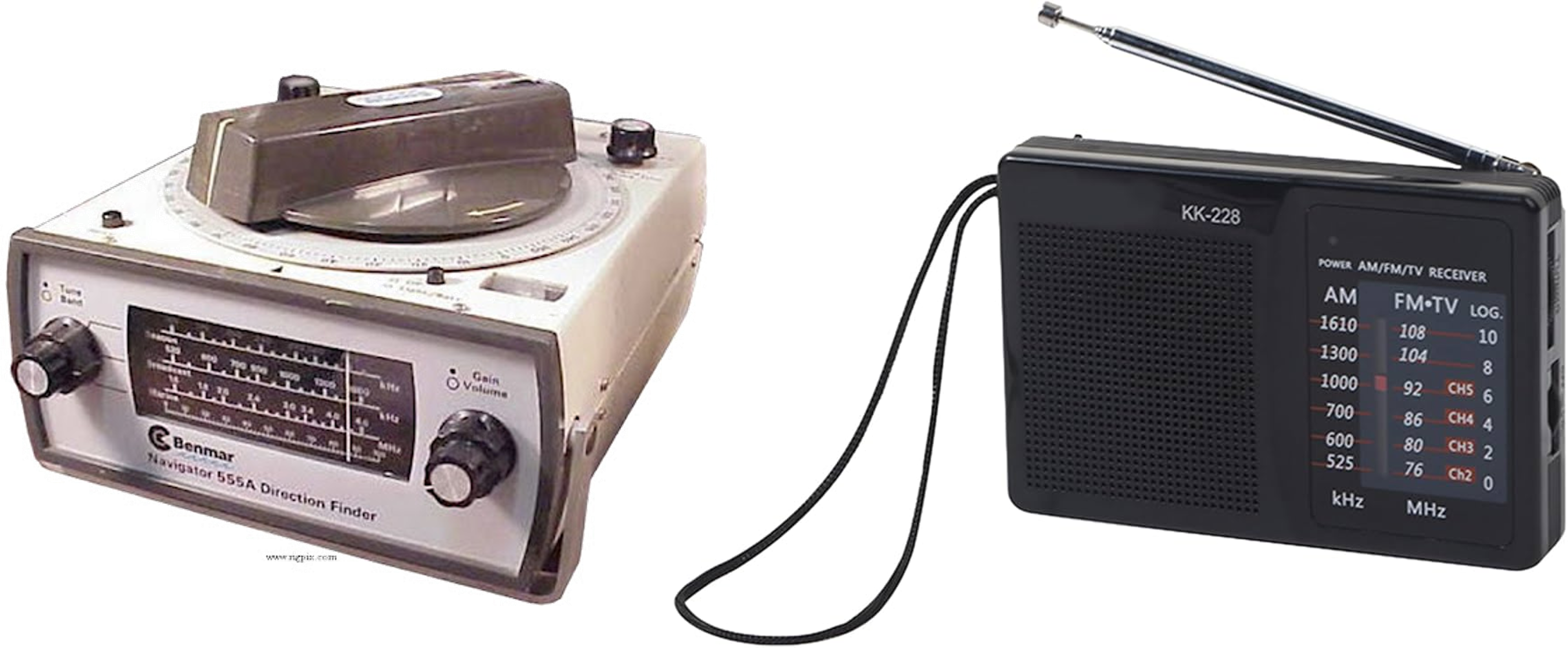 Radio goniómetro y radio AM.