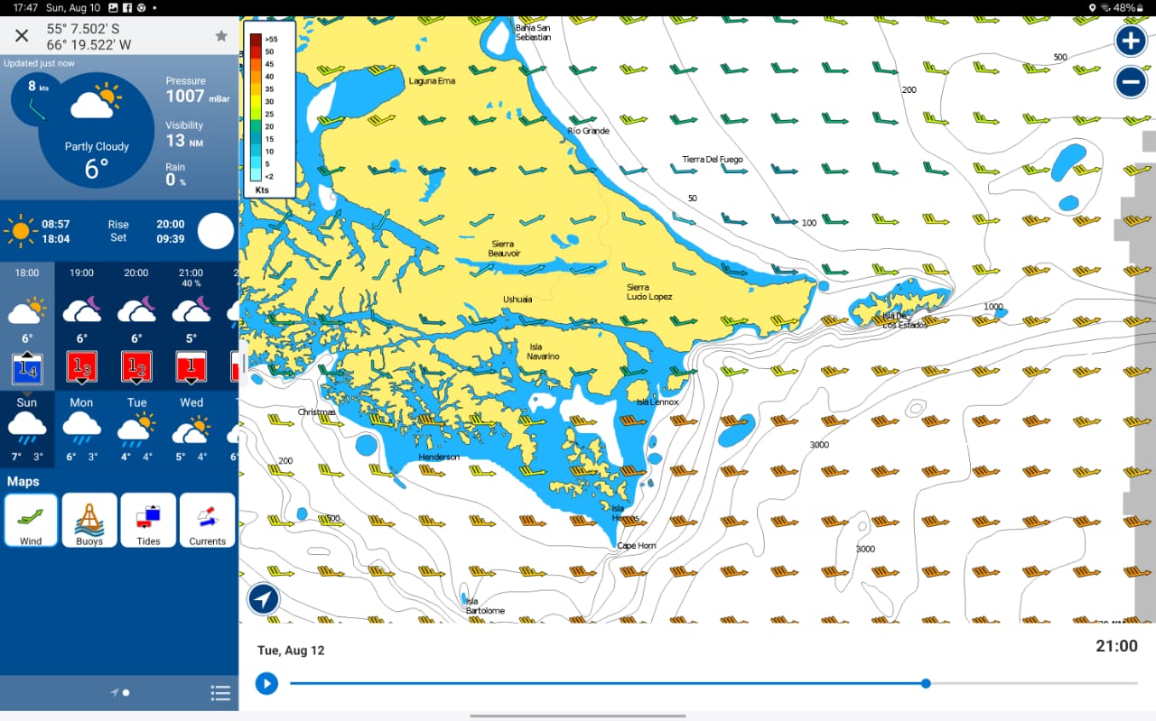 Pronóstico meteorológico en Navionics Boating