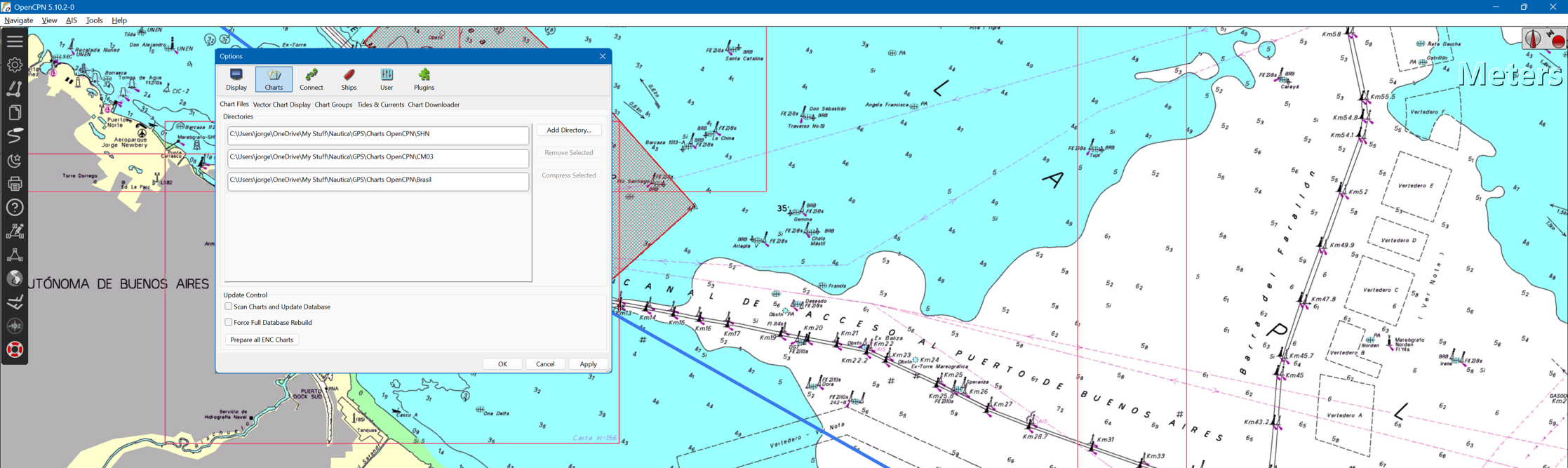 OpenCPN - Menú de carga de cartas náuticas