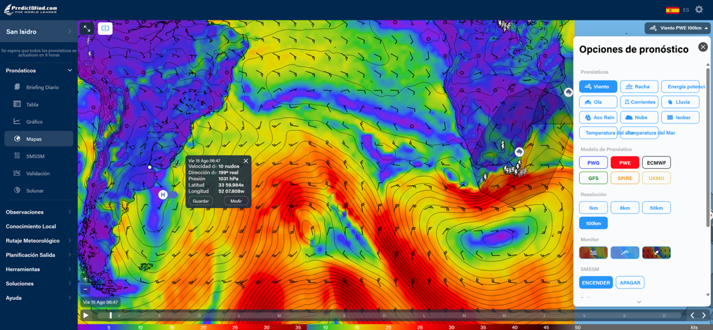 PredictWind - Animación de mapas de viento